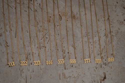 Gold necklaces with angel numbers from 111 to 999